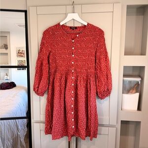 Madewell Red Floral Button-Up Blouse